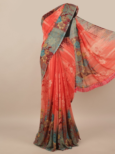 

Pothys Pink & Blue Floral Printed Zari Saree