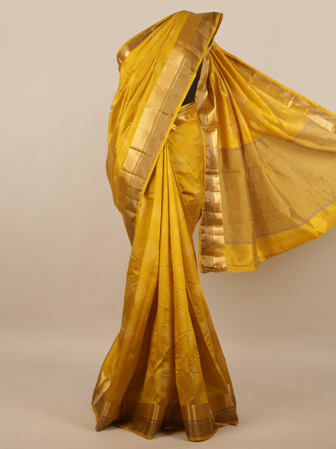 

Pothys Mustard & Gold-Toned Ethnic Motifs Jute Silk Saree