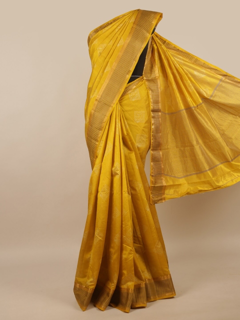 

Pothys Mustard & White Ethnic Motifs Zari Jute Silk Saree