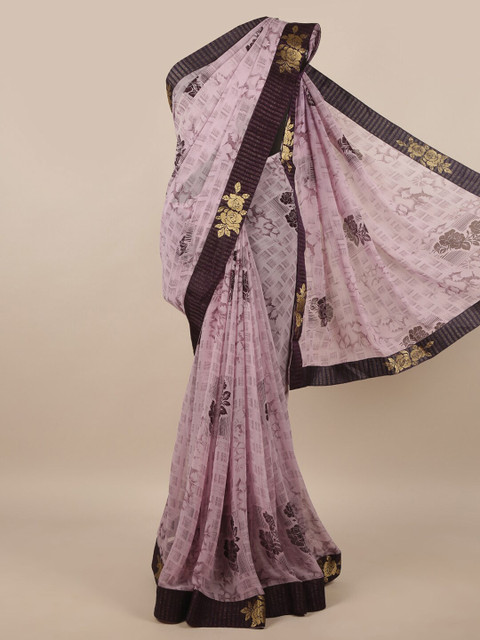 

Pothys Lavender Floral Printed Poly Chiffon Saree