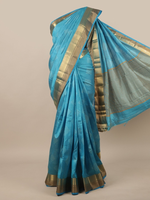 

Pothys Blue & Gold-Toned Zari Jute Silk Saree