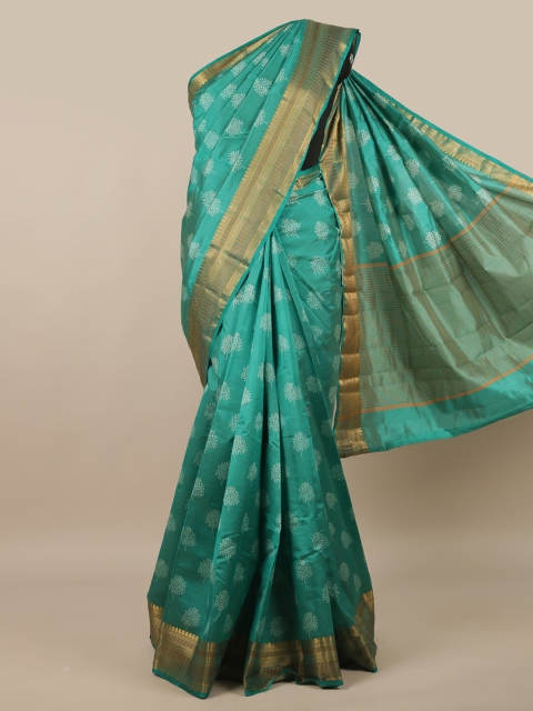 

Pothys Green & White Ethnic Motifs Zari Jute Silk Saree