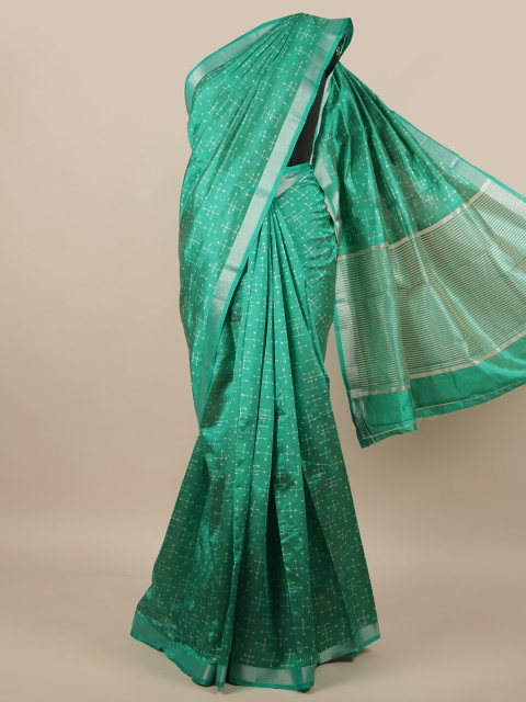 

Pothys Green & White Zari Jute Silk Saree
