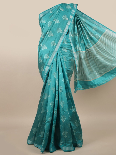 

Pothys Blue & Silver-Toned Ethnic Motifs Printed Jute Silk Saree