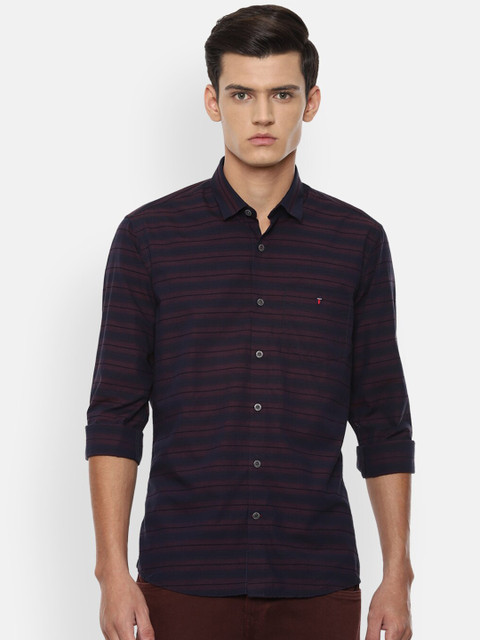 

Louis Philippe Sport Men Navy Blue Slim Fit Horizontal Stripes Opaque Striped Casual Shirt