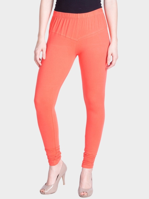 

LYRA Women Coral-Coloured Solid Churidar-Length Leggings