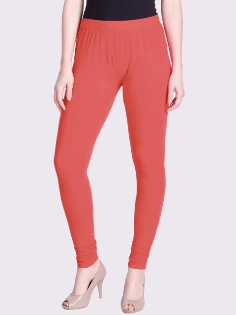 

LYRA Women Coral Orange Solid Churidar-Length Leggings