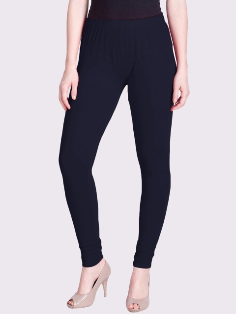 

LYRA Women Navy Blue Solid Snug-fit Churidar-Length Leggings