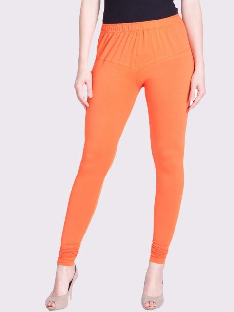 

LYRA Women Orange Solid Snug-fit Churidar-Length Leggings