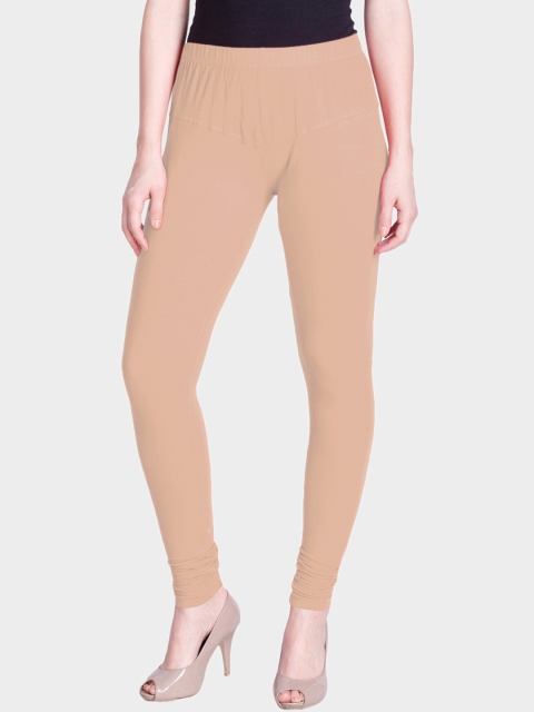 

LYRA Women Peach-Coloured Solid Snug-fit Churidar-Length Leggings