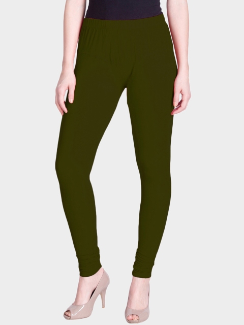 

LYRA Women Olive Green Solid Snug-Fit Churidar Length Leggings