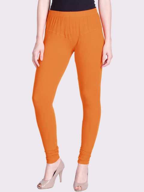 

LYRA Women Orange Solid Cotton Churidar-Length Leggings