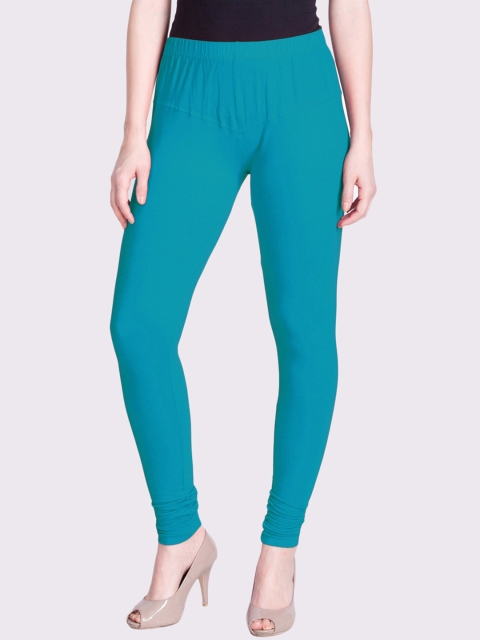 

LYRA Women Teal Blue Solid Cotton Churidar-Length Leggings