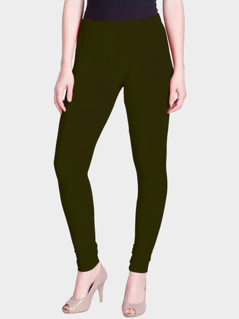 

LYRA Women Olive-Green Solid Snug-fit Churidar-Length Leggings