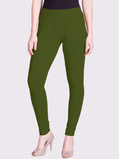 

LYRA Women Olive Green Solid Churidar-Length Snug-Fit Leggings