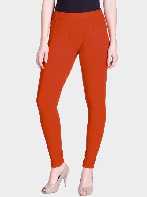 

LYRA Women Orange Solid Cotton Snug-Fit Churidar-Length Leggings