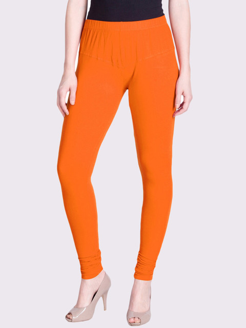 

LYRA Women Orange Solid Churidar-Length Snug-Fit Leggings