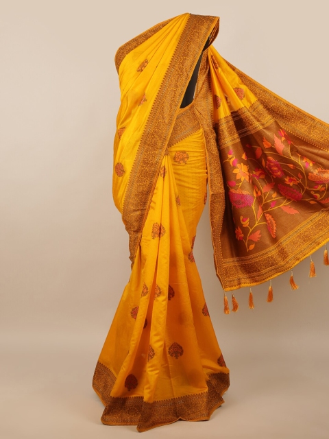 

Pothys Mustard & Pink Woven Design Jute Silk Saree