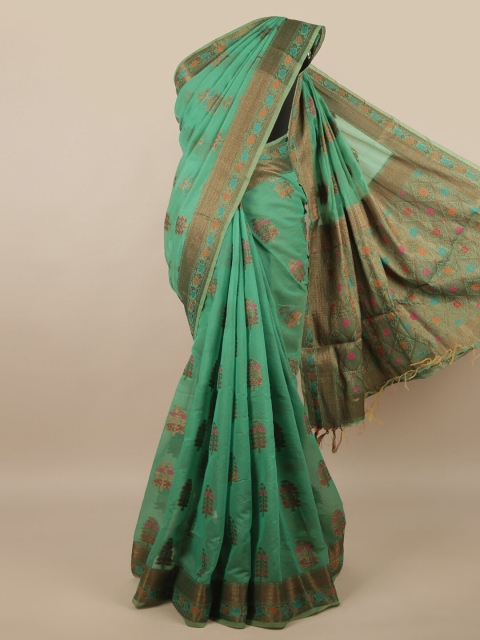 

Pothys Green & Gold-Toned Floral Zari Saree