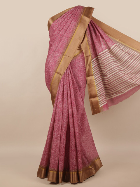 

Pothys Pink & Gold-Toned Floral Printed Zari Saree