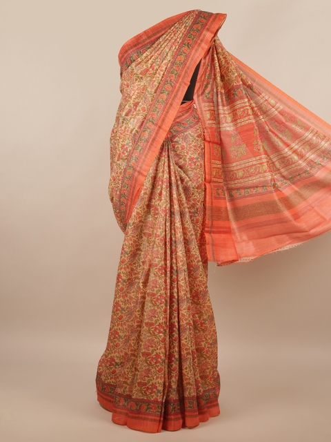 

Pothys Orange & Cream-Coloured Floral Printed Saree