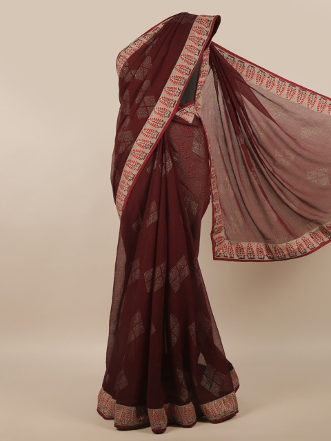 

Pothys Maroon Geometric Printed Poly Chiffon Saree