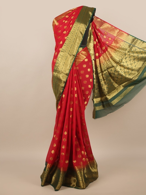 

Pothys Red & Green Floral Zari Saree