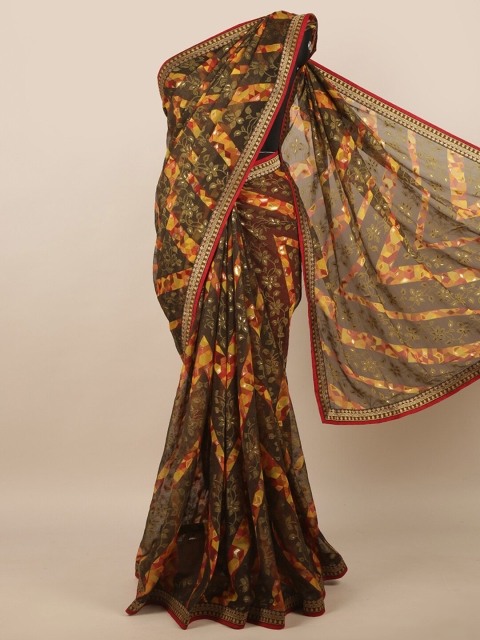 

Pothys Women Brown Printed Poly Chiffon Saree