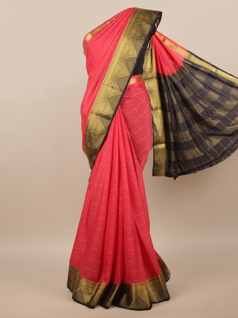 

Pothys Pink & Gold-Toned Checked Saree