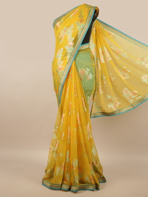 

Pothys Yellow & Turquoise Blue Floral Printed Saree