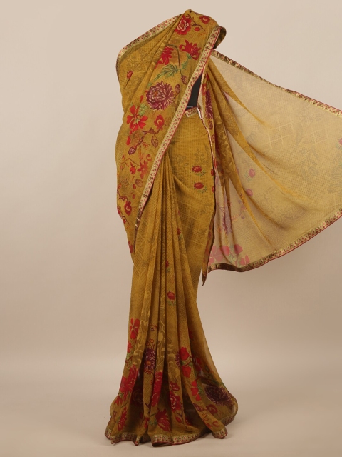 

Pothys Olive Floral Printed Poly Chiffon Saree