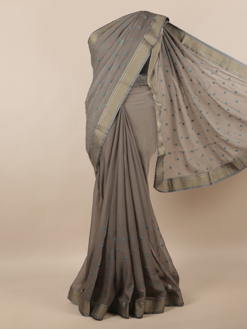 

Pothys Grey & Blue Floral Embroidered Zari Saree