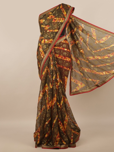 

Pothys Olive Green & Red Floral Saree