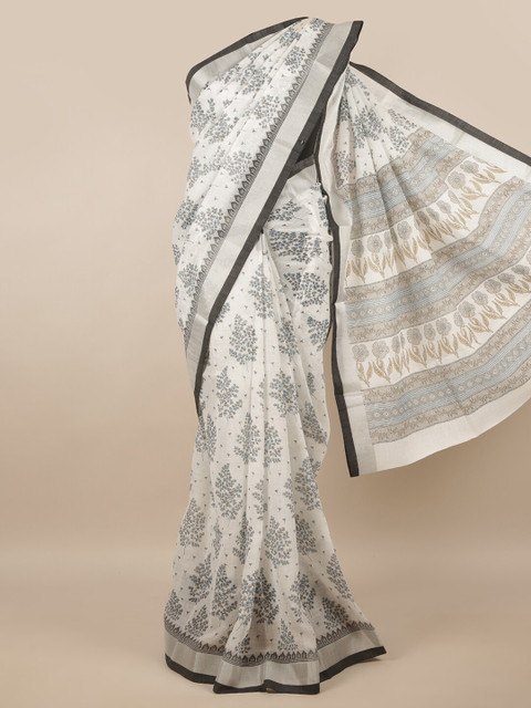 

Pothys White & Grey Floral Zari Saree