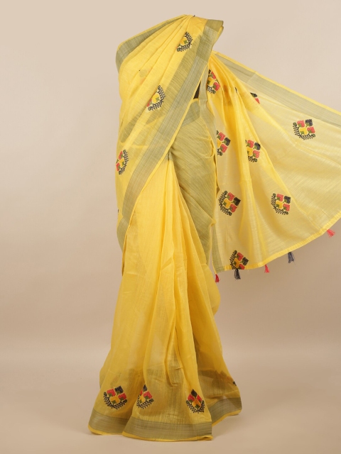 

Pothys Yellow & Red Embroidered Ethnic Motifs Zari Saree