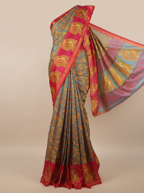 

Pothys Blue & Fuchsia Ethnic Motifs Printed Zari Saree