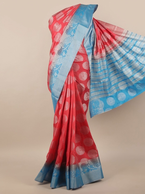 

Pothys Pink & Blue Ethnic Motifs Zari Jute Silk Saree