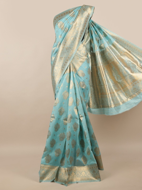 

Pothys Blue & Gold-Toned Ethnic Motifs Zari Saree