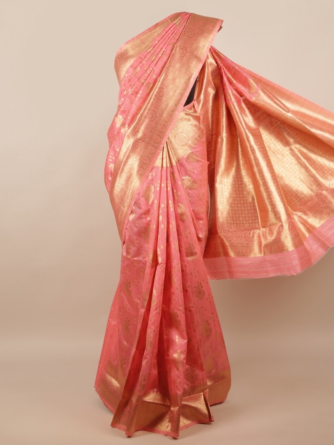 

Pothys Pink & Gold-Toned Ethnic Motifs Zari Saree