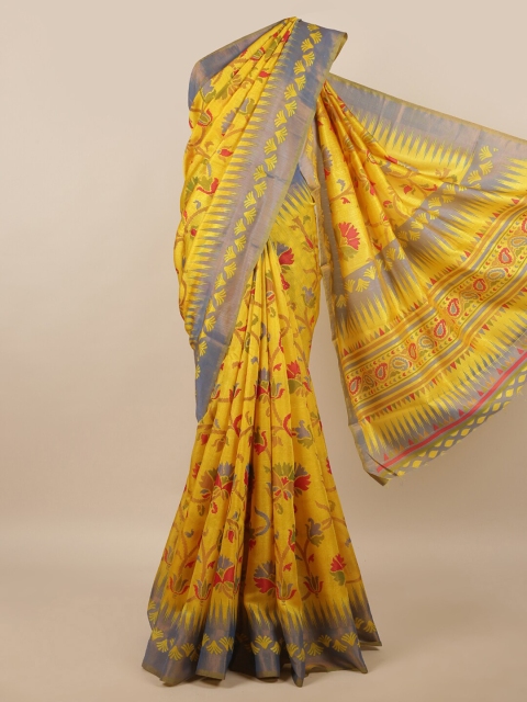 

Pothys Yellow & Blue Floral Printed Saree