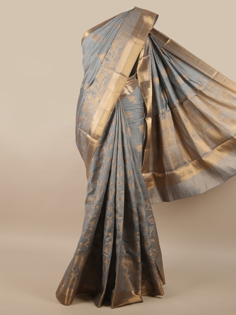 

Pothys Grey & Gold-Coloured Floral Zari Jute Silk Saree