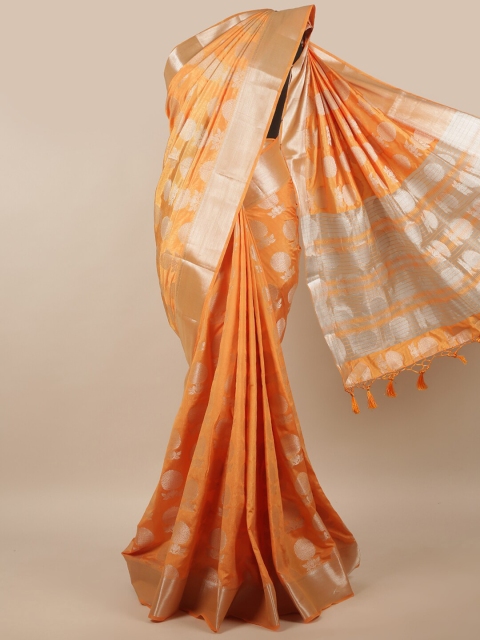 

Pothys Orange & Gold Ethnic Motifs Zari Jute Silk Saree