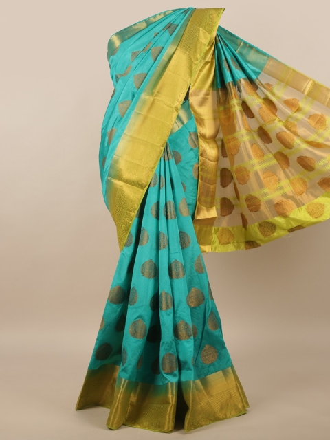 

Pothys Blue & Gold-Toned Ethnic Motifs Woven Design Jute Silk Saree