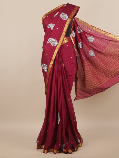

Pothys Magenta & White Paisley Zari Saree