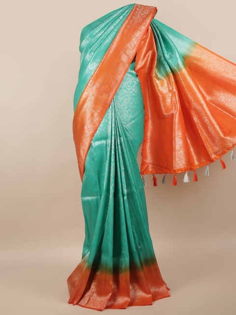 

Pothys Green & Orange Ethnic Motifs Zari Jute Silk Saree