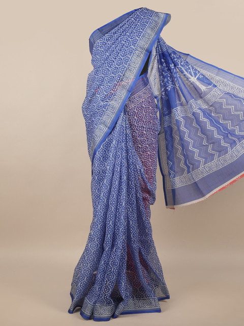 

Pothys Blue & White Geometric Printed Saree