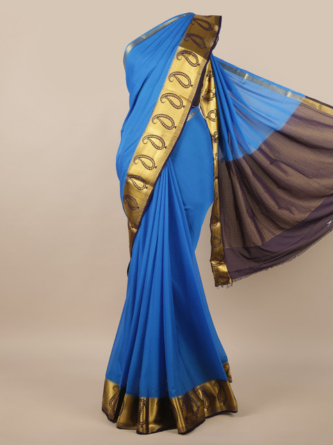 

Pothys Blue Solid Poly Georgette Saree