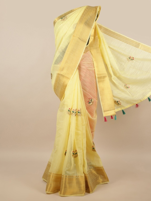 

Pothys Yellow & Green Floral Zari Saree