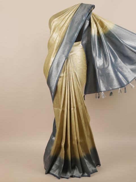

Pothys Cream-Coloured & Grey Ethnic Motifs Zari Jute Silk Saree