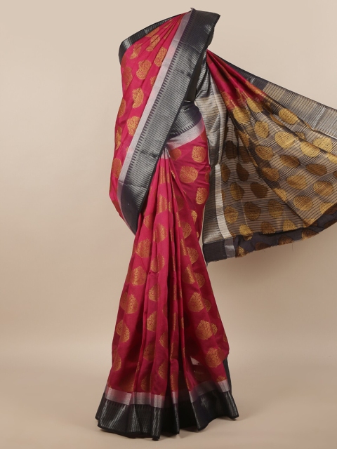 

Pothys Magenta & Black Ethnic Motifs Zari Jute Silk Saree